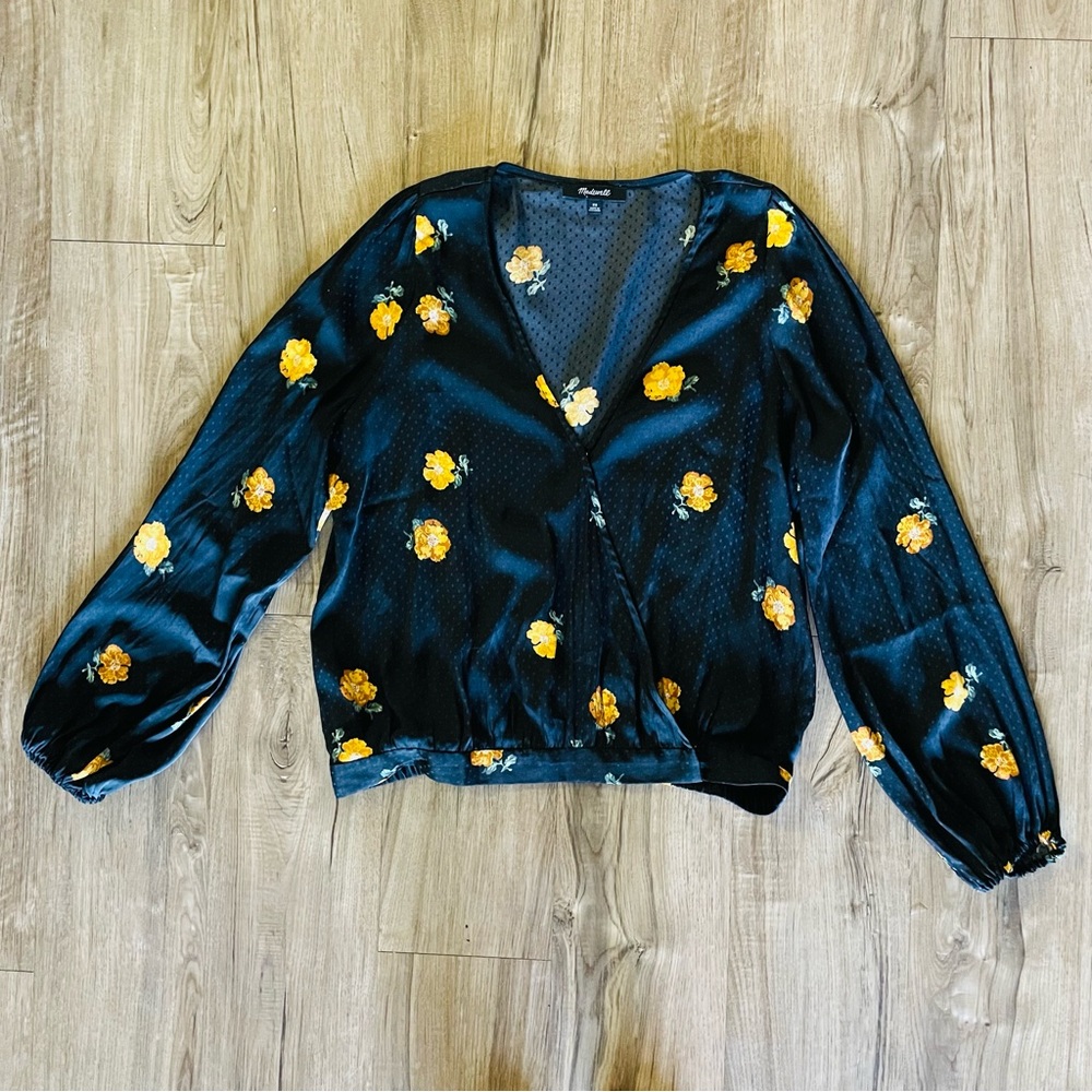 Madewell Floral Blouse In Black And Yellow
